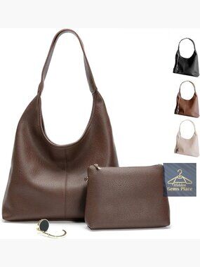 Faux Leather Slouchy Hobo Bag with Table Holder, Zippered Pockets